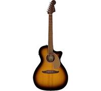 Fender Newporter Player Acoustic Guitar, Walnut Fingerboard, Sunburst | Parlour-style acoustic guitar, built-in tuner, beginners & players, sunburst finish, walnut fingerboard, gold pickguard