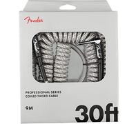 Fender Pro Coil Instrument Cable, White Tweed, 30ft | Coiled electric guitar lead, 30ft stretch length, white tweed finish, straight connectors, low noise, stage & studio use