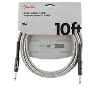 Fender Pro Instrument Cable, Straight, White Tweed, 10ft | Electric guitar lead, braided tweed jacket, straight connectors, low noise, live performance, studio, durable, 10ft
