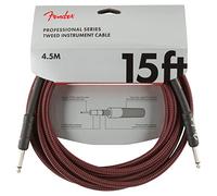 Fender Pro Instrument Cable, Tweed, Red, Straight, 15ft | Professional guitar lead, tweed jacket, straight connectors, low noise, electric guitar, bass, live performance, studio