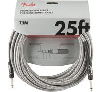 Fender Pro Series Instrument Cable, Straight, White Tweed, 25ft | Professional braided guitar cable, low-noise, 25ft, live performance & studio use, electric guitar lead, stage ready