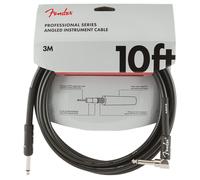 Fender Professional Series Instrument Cable, 10 Foot Angled, Superior Tone Clarity, Durable 8mm PVC Jacket, Nickel-Plated Connectors, Black, Lifetime Guarantee