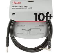 Fender Professional Series Instrument Cable, 10 Foot Angled, Superior Tone Clarity, Durable 8mm PVC Jacket, Nickel-Plated Connectors, Black, Lifetime Guarantee