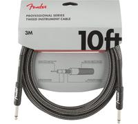 Fender Professional Series Instrument Cable, 10ft, 22 AWG, Spiral Shielding, Nickel-Plated Connectors, Lossless Pure Tone, Grey Tweed