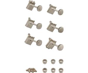 Fender Road Worn Guitar Machine Heads, Aged Nickel, Set of 6 | Vintage relic styling, aged nickel finish, fits Strat & Tele models, replacement tuning pegs, smooth tuning stability