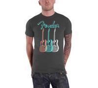 Fender T Shirt Triple Guitar Logo new Official Mens Charcoal Grey