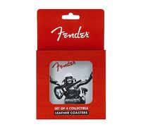 Fender Vintage Ads Leather Drink Coaster Set, 4 Pack, Black and White, Gift for Guitar Fans