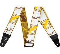 Fender© Weighless™ Monogram Strap - 2" Wide - White/Yellow/Brown | Lightweight 2 inch strap, optimal comfort for heavy guitars, sturdy polyester, monogram design, guitar & bass