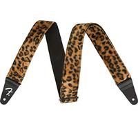 Fender Wild Animal Print Leopard Guitar Strap, 2" Wide | Faux fur polyester, leather ends, nylon backing, fits electric & acoustic guitars, unique funky style for women