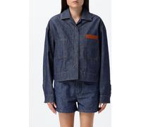 FENDI Cropped Shirt-Style Cotton Denim Jacket with Embossed Logo - Size: 38 - female