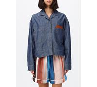 FENDI Cropped Shirt-Style Cotton Denim Jacket with Embossed Logo - Size: 44 - female