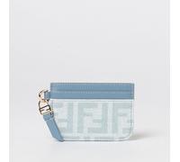FENDI FF Monogram Print Denim and Leather Flat Card Holder - Size: OS - female
