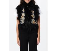 FENDI Virgin Wool Vest with Fur Collar and Floral Embroidery - Size: 42 - female
