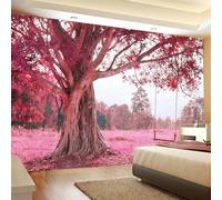 FENDROM Autumn Pink Flower Tapestry Window View Wall Hanging, Nature Forest Floral Trees Garden Scenic Tapestries for Living Room Home Office Dorm