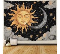 FENDROM Black Tapestry Boho Sun and Moon Psychedelic Tapestry Hippie Clounds Starry Night Vintage Aesthetic Tapestries Wall Hanging for Bedroom Living Room Dorm