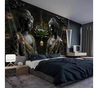 FENDROM Black Vintage Sitting Buddha Tapestry Wall Hanging Buddhist Statue Tapestries Green Lotus Meditation Wall Decor Psychedelic Indian Zen Art for Bedroom Living Room Home Decor