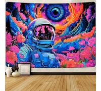 FENDROM Blacklight Astronaut Tapestry Hippie Eyes UV Reactive Flowers Plants Neon Galaxy Space Wall Hanging for Bedroom