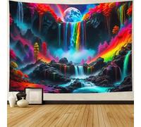 FENDROM Blacklight Fantasy Waterfall Planet Tapestries UV Reactive Nature Neon Landscape Aesthetic Mountain Rock Wall Hanging for Bedroom living Room