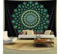 FENDROM Bohemian Mandala Tapestry Hippie Tapestries Psychedelic Green Peacock Boho Wall Hanging for Bedroom Living Room Tablecloth