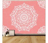 FENDROM Boho Pink Mandala Tapestry, Bohemian Sage Green Mandala Art Tapestries Wall Hanging for Teen Girls Bedroom Aesthetic College Dorm Living Room Office Hippie Mandala Decor