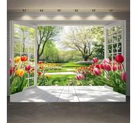 FENDROM Colorful Spring Flower Garden Tapestry Nature Floral Window View Tulip Yards Art Tapestries Poster Wall Hanging for Blanket College Dorm Home Decor