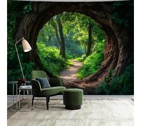 FENDROM Enchanted Forest Tapestry Morning Sunshine Through Nature Green Tree Trail Path Cave Tapestries Wall Hanging For Living Room Bedroom Home Decorations