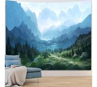 FENDROM Forest Tapestry for Bedroom Aesthetic Nature Foggy Mountain Tree Wall Tapestry Landscape Backdrop Green Woodland Scenery Wall Hanging for Living Room Ceiling Decor