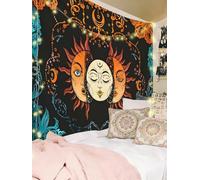 FENDROM Hippe Boho Sun and Moon Tapestry Trippy Celestial Aesthetic Tapestries Mystical Cosmic Burning Sun Wall Hanging Blanket for Bedroom Living room Dorm