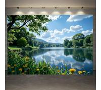 FENDROM Lake In Deep Forest Mountain Tapestry Wall Hanging for Bedroom Aesthetic, Nature Tree Landscape Wall Tapestries, Scenic River Backdrop Wall Mural Covering for Dorm Living Room Decor