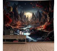 FENDROM Moon Night Forest Wall Tapestry,Enchanted Wonderland Glow in the Dark Trees Mountain River Nature Landscape Room Decor Tapestries, Aesthetic for Living Room Dorm