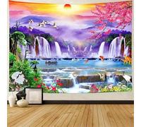 FENDROM Mountain Sunset Wall Art - Forest Trees, Waterfall Lake Landscape Nature Tapestry for Room