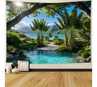 FENDROM Mystic Jungle Lake View Tapestry Green Mountain Tropical Wall Hanging with Palm Leaves Extra Large Wall Art for Bedroom Living Room Decor