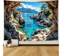 FENDROM Nature Forest Mountain Tapestry Rock Cave Aesthetic Wall Hanging Teal Lake Landscape Large Tapestries for Dorm Living Room Decor