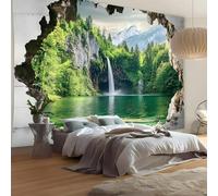 FENDROM Nature Forest Waterfall Tapestry,Polyester Wall Hanging 3D Stereoscopic Window View Sense Waterfalls Forest Plant Background Tapestries for Office Party Bedroom Living Room Dorm Decor