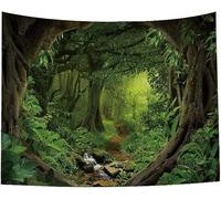 FENDROM Nature Green Misty Forest Tapestry Wall Hanging, Jungle Misty Original Scenery Forest Tree Cave Tapestries Wall Decor for Living Room Bedroom Dorm