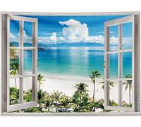 FENDROM Nature Tapestry Blue Ocean Sea Beach Wall Hanging Tropical Island Palm Tree Seaside Window for Bedroom Aesthetic Living Room College Dorm Home Decor