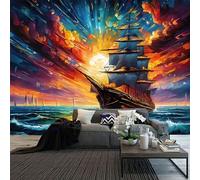 FENDROM Nautical Tapestry Vivid Color Ghost Sailboat Wall Art Fantasy Ocean Scenery Psychedelic Aesthetic Wave Sailing moon Wall Hanging Tapestries For Bedroom Living Room