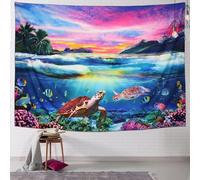 FENDROM Ocean Sea Turtle Tapestry Sunset Tapestries Underwater World Wall Art Tropical Fish Wall Hanging for Bedroom Dorm Room