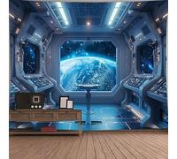 FENDROM Spaceship Tapestry Wall Hanging Futuristic Science Fiction Wall Tapestry Sci Fi Space Ship Interior Space Station Planet Earth Tapestries for Bedroom Living Room Dorm Home Decor