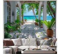 FENDROM Summer Beach Tapestry,Blue Ocean Sea Scenic View from Perfect Seaside Cabin Nature Scenery Wall Hanging for Bedroom Aesthetic Living Room College Home Decor