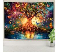 FENDROM Tree of Life Wall Hanging Tapestry Aesthetic Colorful Butterfly In Wonderland Forest Wall Art Large Mural Decor Backdrop Blanket for Bedroom Living Room Decoration