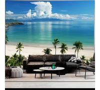 FENDROM Tropical Beach Tapestry with Palm Trees & Ocean View Serene Island White Cloud Wall Hanging for Living Room Bedroom or Coastal Home Decor