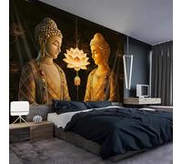FENDROM Vintage Sitting Buddha Tapestry Buddha's Light Wall Hanging Buddhist Statue Tapestries Lotus Meditation Wall Decor Psychedelic Indian Zen Art for Bedroom Living Room Home Decor