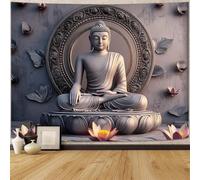FENDROM Vintage Sitting Buddha Tapestry Wall Hanging Buddhist Statue Tapestries Lotus Meditation Wall Decor Psychedelic Indian Zen Art for Bedroom Living Room Home Decor