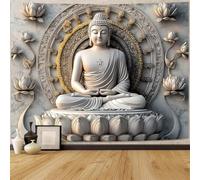 FENDROM Vintage Sitting Buddha Tapestry Wall Hanging Buddhist Statue Tapestries Lotus Meditation Wall Decor Psychedelic Indian Zen Art for Bedroom Living Room Home Decor