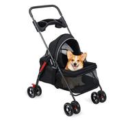 feneihe Dog Pram, Dog Stroller with 4 Wheels, Dog Strollers for Medium Dogs, Foldable Small Medium Sized Dog Cat Trolley with Storage Basket, Safety Belt and Cup Holder, Puppy Pushchair 1 Set