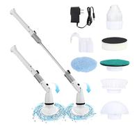 feneihe Electric Bathroom Scrubber - Power Scrubber with Extension Arm & 4 Replaceable Heads - Electric Brush for Shower, Tile Grout, Bathtub, Limescale Removal - Bathroom Cleaner Brush Grey
