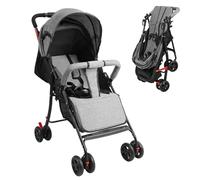 feneihe Lightweight Travel Pushchair, One-Hand Fold Baby Pram with Adjustable Seat, Extended Canopy & Large Basket, from Newborn to 2 Years (10kg), Compatible with Car Seat & Stroller Footmuff Grey