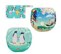 FenFang Baby Swim Nappies Reusable, 2 Pack Adjustable Swimming Nappy Pants for Boys & Girls, Swim Diapers Washable Nappy Cover Swimsuit Swimwear for Lessons Holiday Beach 0 6 12 24 36 Months