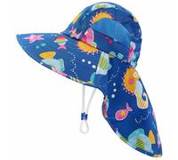 FenFang Kids Sun Hat with Neck Flap, Summer Baby Fisherman Hats, Wide Brim Beach Cap Sun Protection Fisher Hat Bucket Hat Adjustable Chin Strap for Boys Girls (UK, Age, 3 Years, 8 Years, Blue Fish)